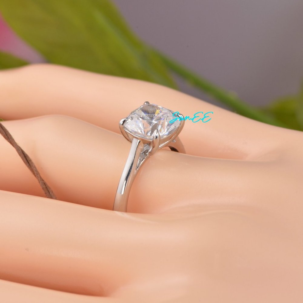 3.0CT NEW 925 STERLING SILVER CUSHION CUT WEDDING ENGAGEMENT DIAMOND RING - Picture 7 of 10